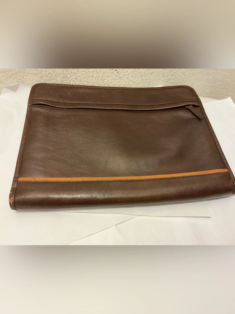 Hidesign Sleek Brown Leather Men's Briefcase Clutch with Orange Trim